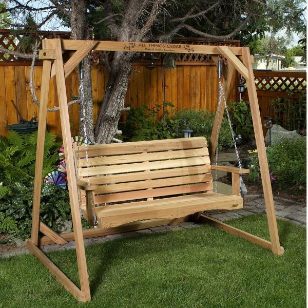 All Things Cedar Swing with A-Frame Set Porch Swings 6' Swing Frame &amp; 4' Porch Swing Set / back yard swing / wooden swings for sale