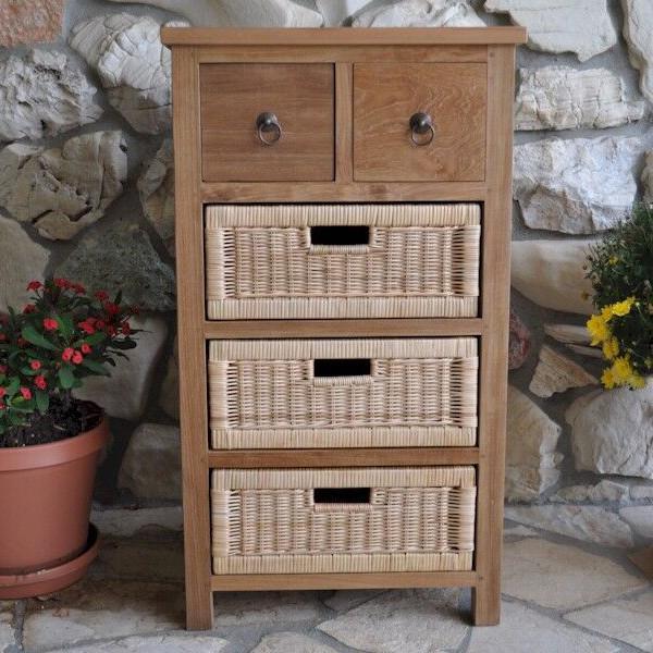 Anderson Teak Safari Occasional Table With Drawer And Rattan Baskets Outdoor Tables
