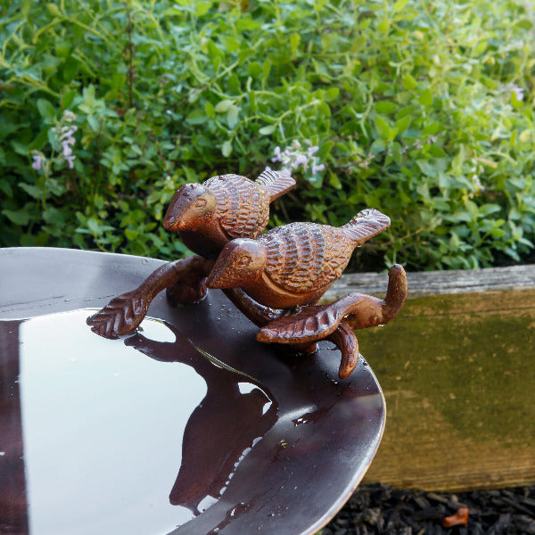 Antiqued Birdbath with Birds Birdbath with Birds