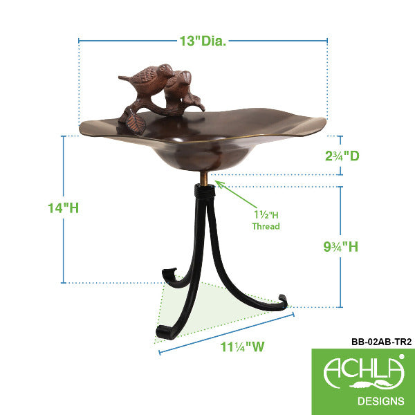 Antiqued Birdbath with Birds Birdbath with Birds