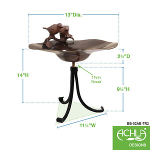 Antiqued Birdbath with Birds Birdbath with Birds