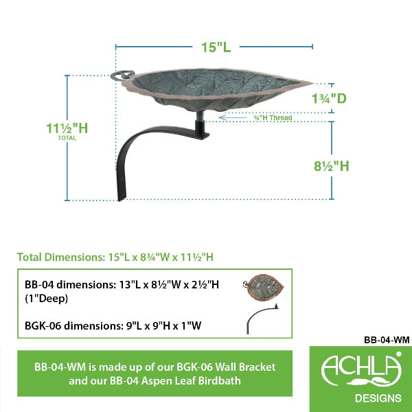 Aspen Leaf Birdbath Birdbath with Wall Mount Bracket