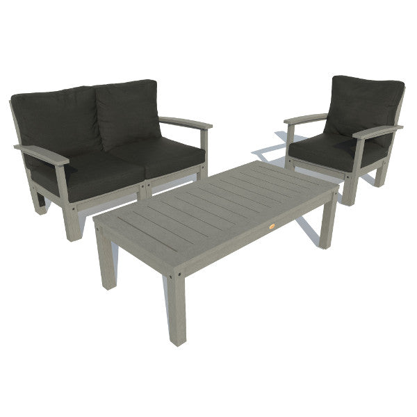 Bespoke Deep Seating Loveseat, Chair and Conversation Table Chair Jet Black / Coastal Teak