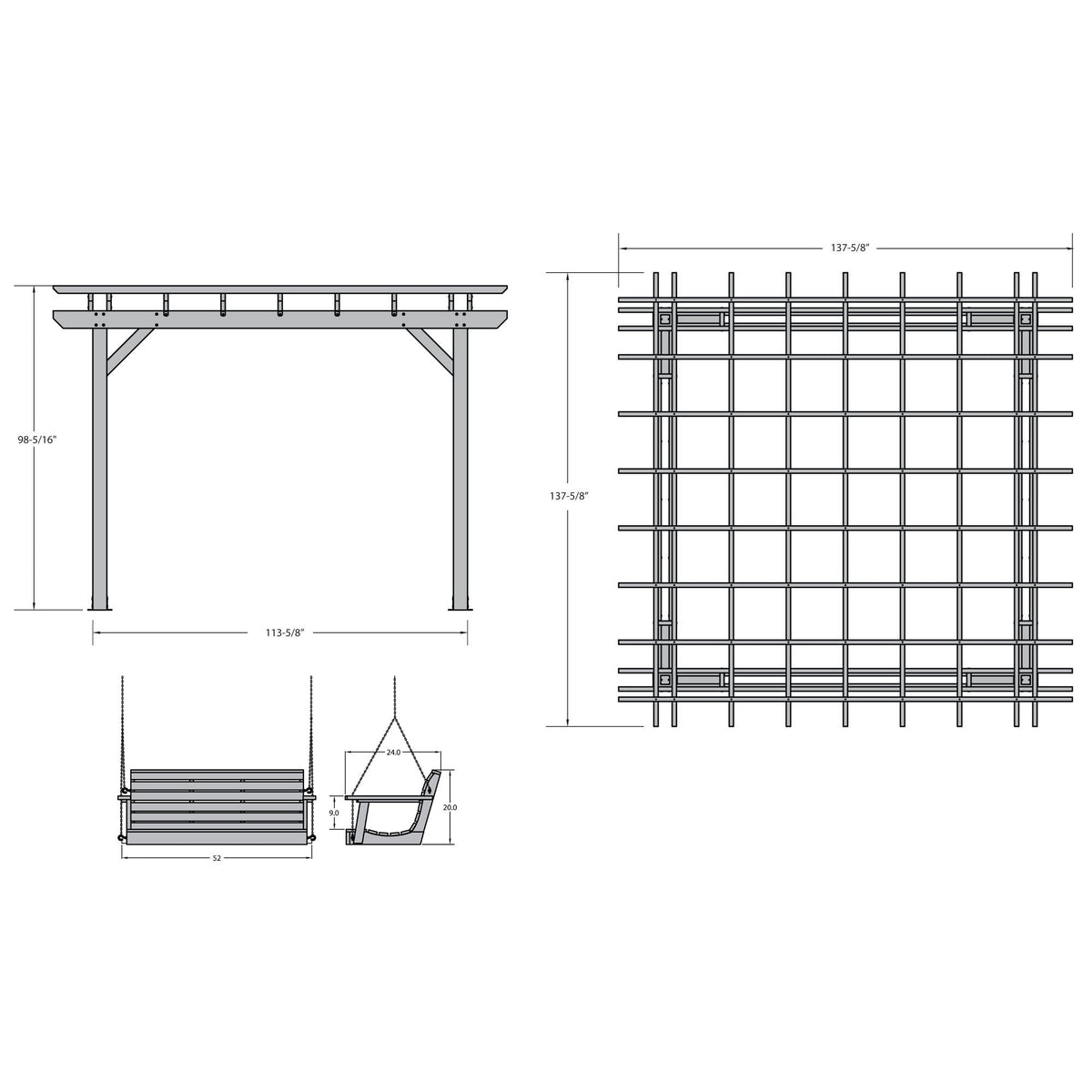 Bodhi Pergola (12 x 12) with 2 Weatherly 4ft Swings Swing