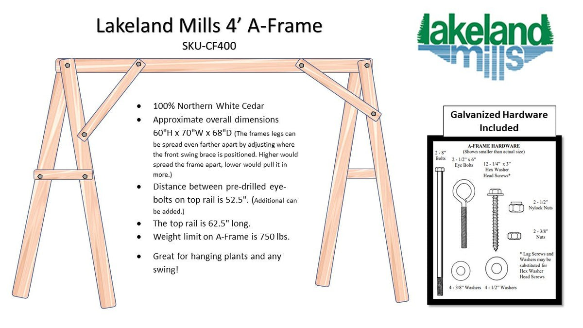 Cedar Log A-Frame Swing Mount Porch Swing Stand