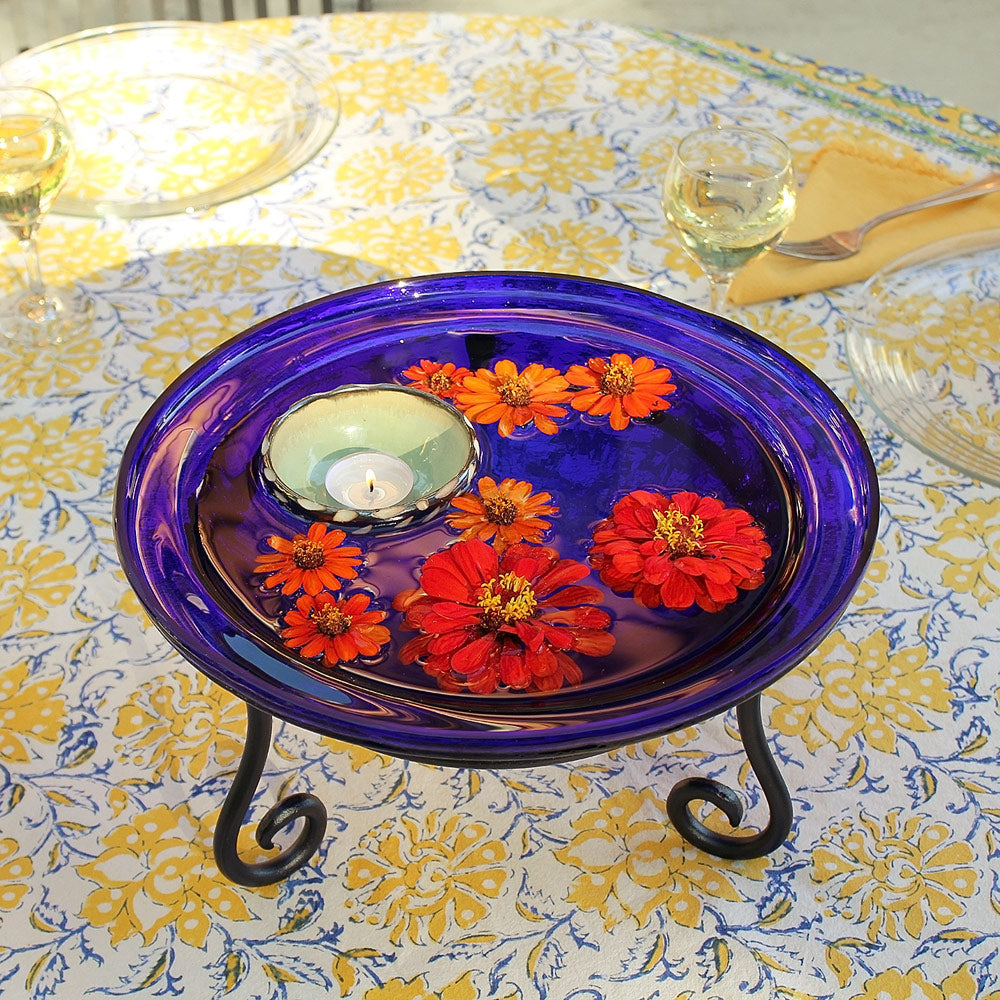 Cobalt Blue Crackle Glass Birdbath Bowl Birdbath Bowls