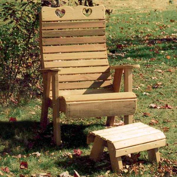 Creekvine Design Cedar Royal Country Hearts Patio Chair &amp; Footrest Set Chair Unfinished