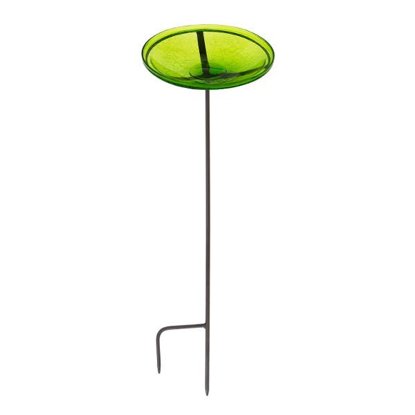 Fern Green Crackle Glass Birdbath Bowl Birdbath Bowl 14 inch / Birdbath Bowl with Stake