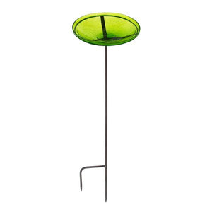 Fern Green Crackle Glass Birdbath Bowl Birdbath Bowl 14 inch / Birdbath Bowl with Stake