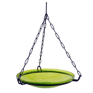 Fern Green Crackle Glass Birdbath Bowl Birdbath Bowl 14 inch / Hanging Birdbath