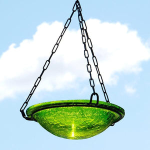 Fern Green Crackle Glass Birdbath Bowl Birdbath Bowl