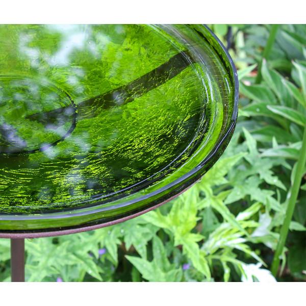 Fern Green Crackle Glass Birdbath Bowl Birdbath Bowl