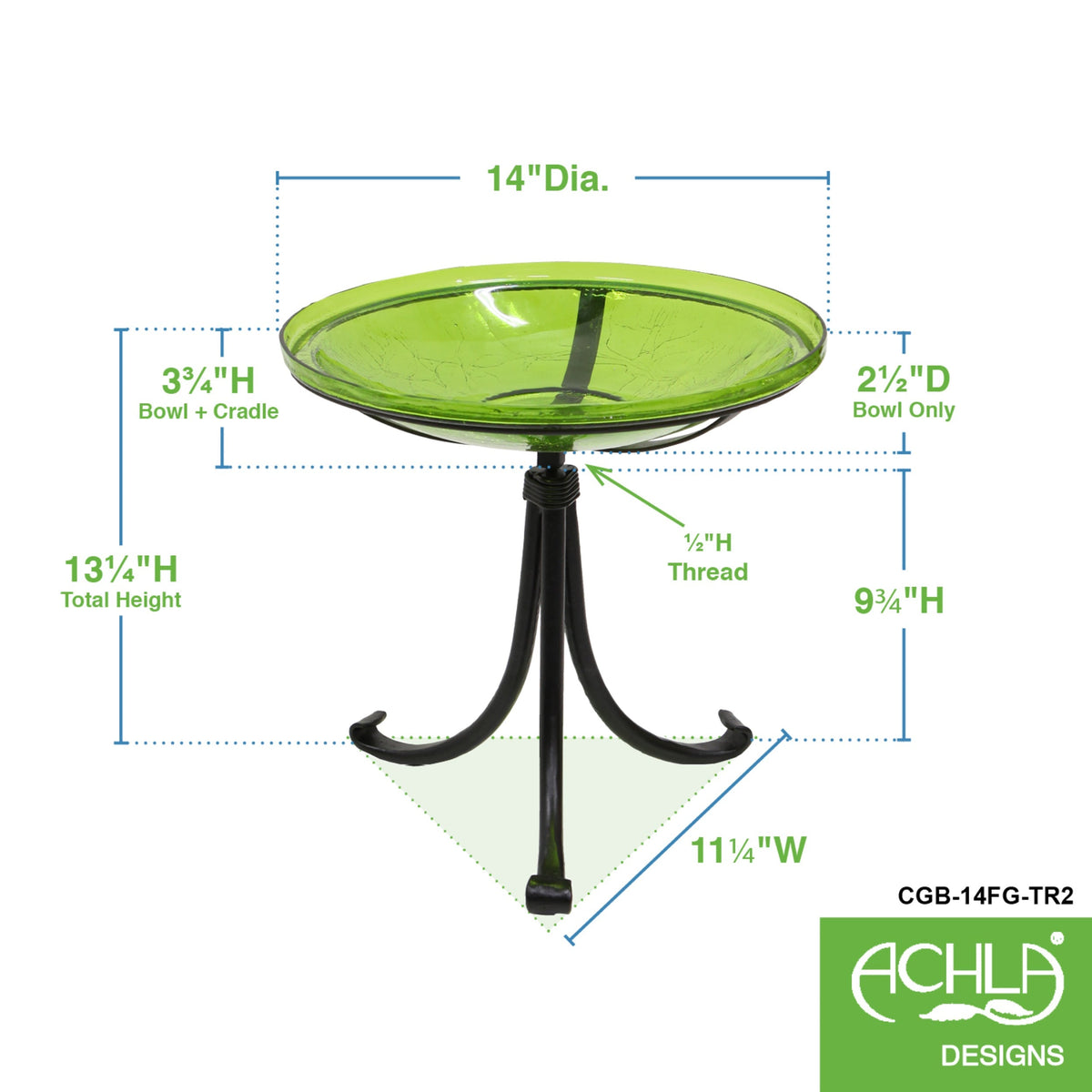 Fern Green Crackle Glass Birdbath Bowl Birdbath Bowl
