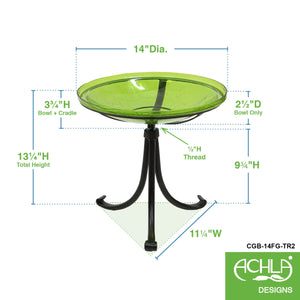 Fern Green Crackle Glass Birdbath Bowl Birdbath Bowl