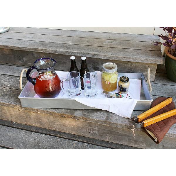 Galvanized Tray with Rope Handles Galvanized Tray