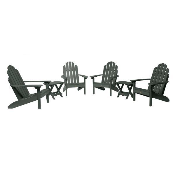 Highwood 4 Classic Westport Adirondack Chairs with 2 Folding Side Tables Furniture Set Charleston Green