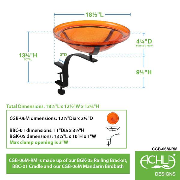 Mandarin Crackle Glass Birdbath Bowl Birdbath Bowl