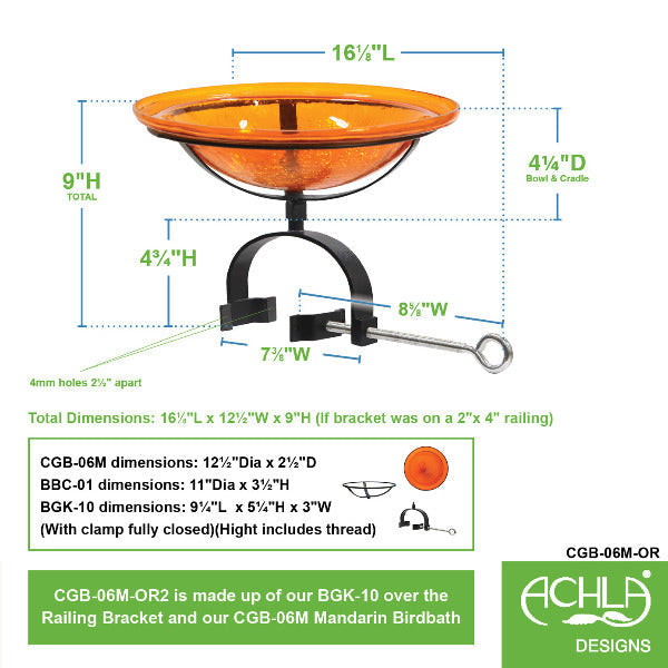 Mandarin Crackle Glass Birdbath Bowl Birdbath Bowl