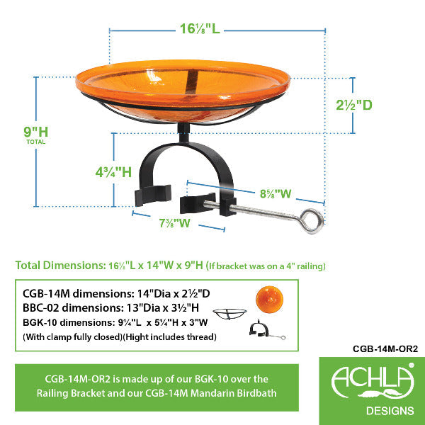 Mandarin Crackle Glass Birdbath Bowl Birdbath Bowl