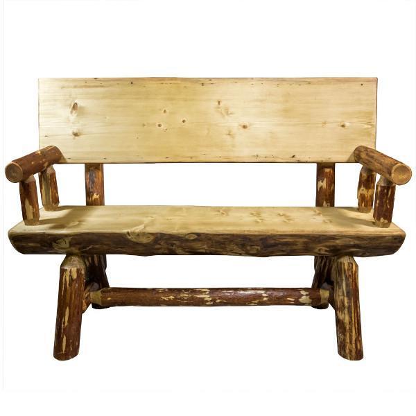 Montana Woodworks Glacier Country Half Log Bench with Back & Arms Garden Benches 4ft