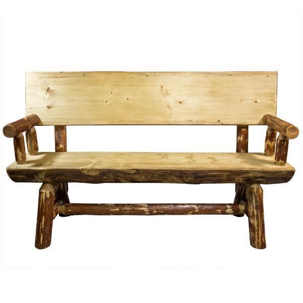 Montana Woodworks Glacier Country Half Log Bench with Back & Arms Garden Benches 5ft