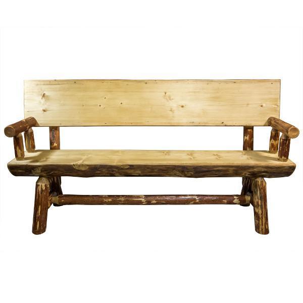 Montana Woodworks Glacier Country Half Log Bench with Back & Arms Garden Benches 6ft