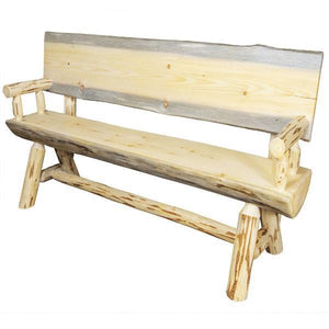 Montana Woodworks Montana Half Log Bench with Back & Arms Garden Benches 4ft