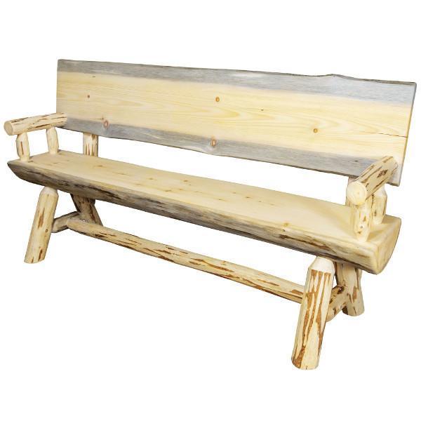 Montana Woodworks Montana Half Log Bench with Back &amp; Arms Garden Benches 4ft