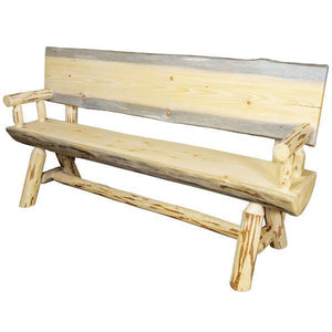 Montana Woodworks Montana Half Log Bench with Back & Arms Garden Benches 4ft