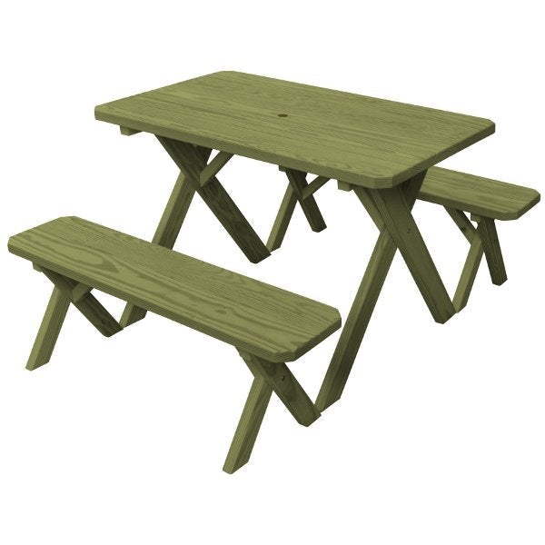 Pressure Treated Pine Crossleg Table with 2 Benches Picnic Benches
