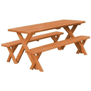 Pressure Treated Pine Crossleg Table with 2 Benches Picnic Benches 6ft / Cedar Stain / Without Umbrella Hole