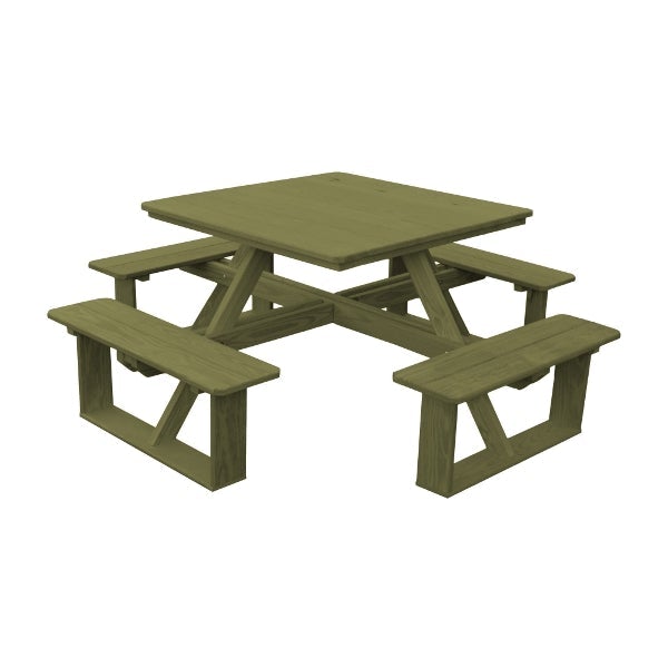 Pressure Treated Pine Square Walk-In Table Picnic Table Linden Leaf Stain / Without Umbrella Hole
