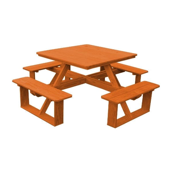 Pressure Treated Pine Square Walk-In Table Picnic Table Redwood Stain / Without Umbrella Hole