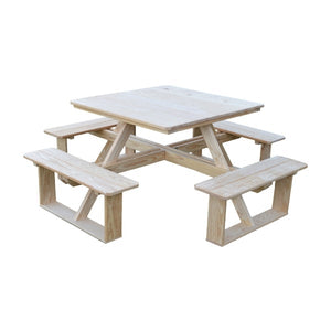 Pressure Treated Pine Square Walk-In Table Picnic Table Unfinished / Without Umbrella Hole