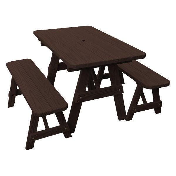 Pressure Treated Pine Traditional Table with 2 Benches Dining Bench Set