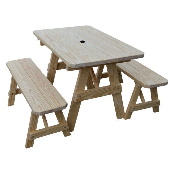 Pressure Treated Pine Traditional Table with 2 Benches Dining Bench Set