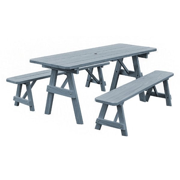 Pressure Treated Pine Traditional Table with 2 Benches Dining Bench Set