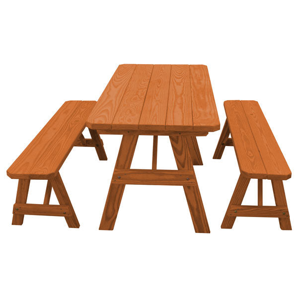 Pressure Treated Pine Traditional Table with 2 Benches Dining Bench Set
