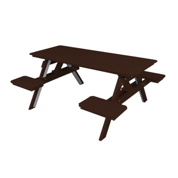 Recycled Plastic ADA Compliant 6' Table w/Attached Benches Table 6ft / Tudor Brown / Without Umbrella Hole