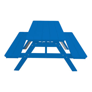 Recycled Plastic Table w/Attached Benches Table 5ft / Blue / Without Umbrella Hole