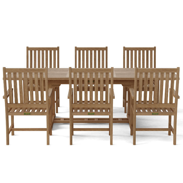 Teak Bahama Wilshire Armchair 7-Pieces Extension Dining Set Dining Set