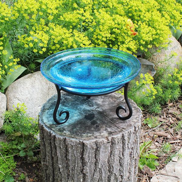 Teal Crackle Glass Birdbath Bowl Birdbath Bowl