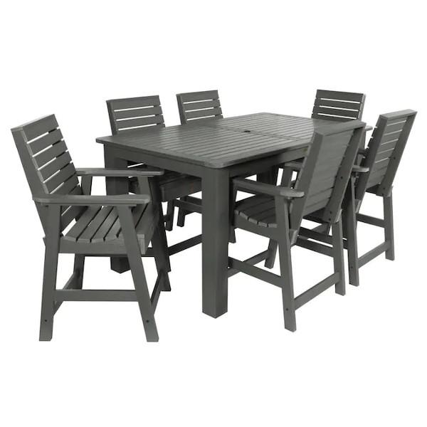 Weatherly 7pc Rectangular Counter Height Outdoor Dining Table and Chair Set Dining Set 72" x 42" / Coastal Teak