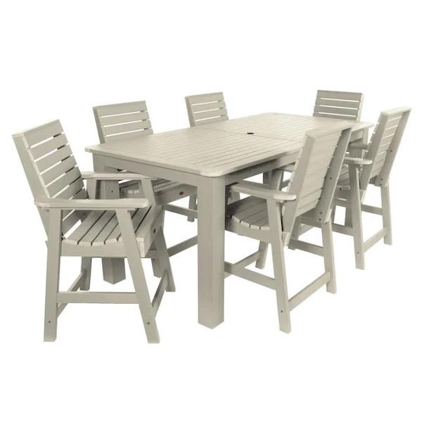 Weatherly 7pc Rectangular Counter Height Outdoor Dining Table and Chair Set Dining Set 84" x 42" / Whitewash