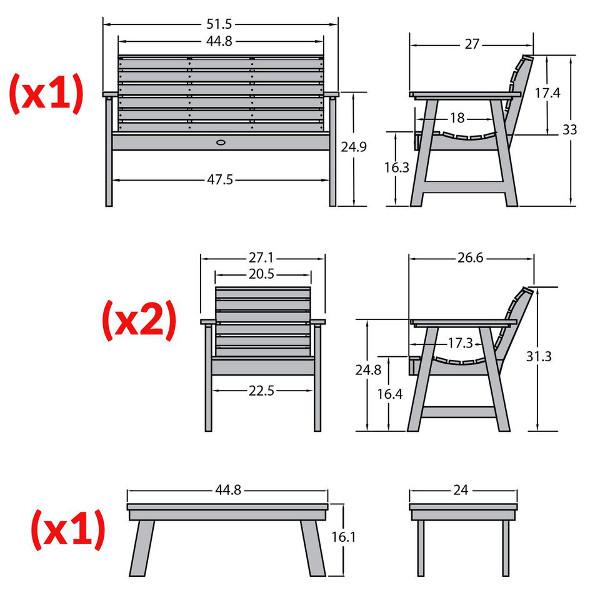 Weatherly Garden Bench and Chairs Conversation Set Conversation Set