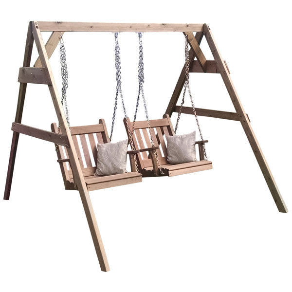 Western Red Cedar 5' 2x4 A-Frame Swing Stand for 2 Chair Swings (Hangers Included) Porch Swing Stand Mushroom Stain