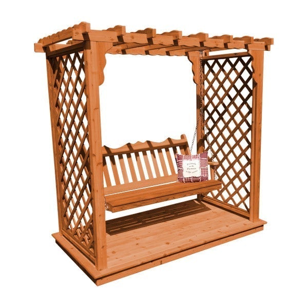 Western Red Cedar Covington Arbor with Deck &amp; Swing Porch Swing 6ft / Cedar Stain