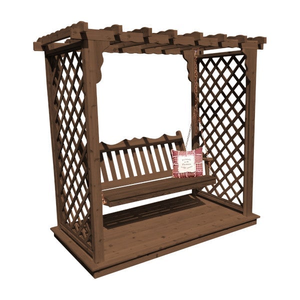 Western Red Cedar Covington Arbor with Deck &amp; Swing Porch Swing 6ft / Mushroom Stain