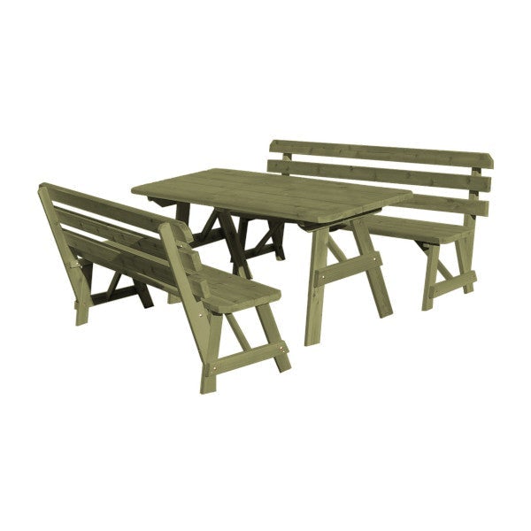 Western Red Cedar Picnic Table with 2 Backed Benches Picnic Table 6ft / Linden Leaf Stain / Without Umbrella Hole