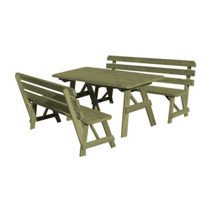 Western Red Cedar Picnic Table with 2 Backed Benches Picnic Table 6ft / Linden Leaf Stain / Without Umbrella Hole